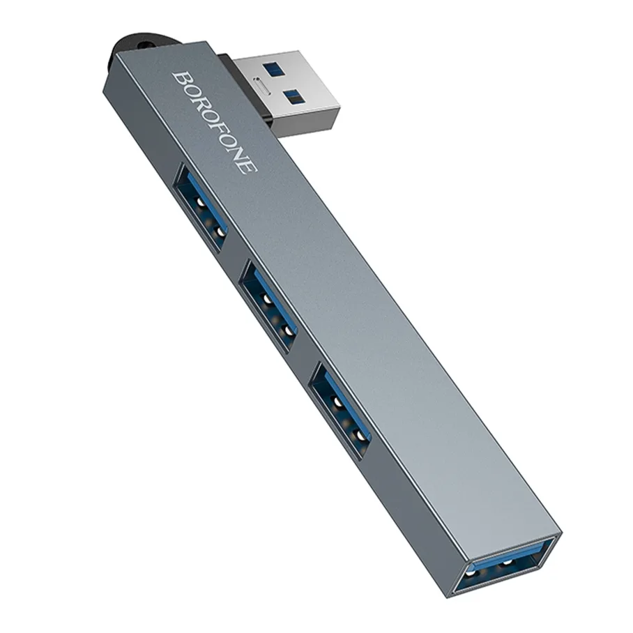 USB Hub Borofone FH1 4-in-1 (USB to USB2.0*3+USB3.0) Серый