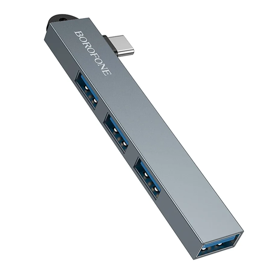 USB Hub Borofone FH1A 4-in-1 (Type-C to USB2.0*3+USB3.0) Серый