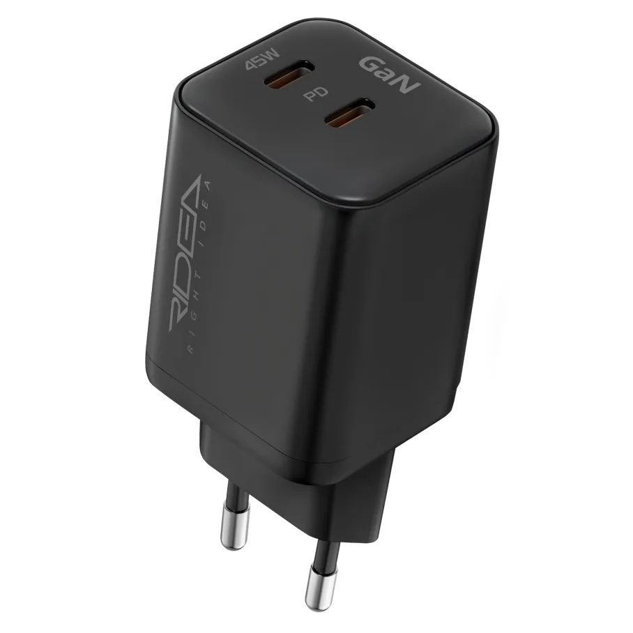 Сетевое Зарядное Устройство Ridea RW-GaN45PP2C Prime Pro 2Type-C PD&QC 45W Черный