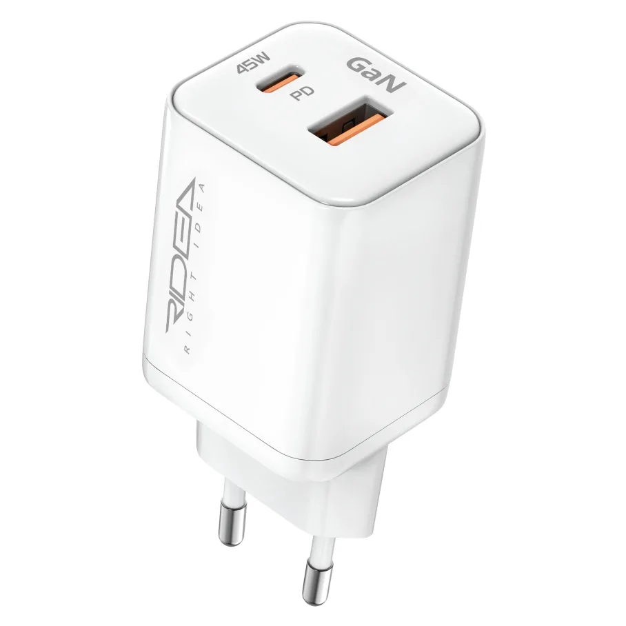 Сетевое Зарядное Устройство Ridea RW-GaN45PPAC Prime Plus Type-C+1USB PD&QC 45W Белый