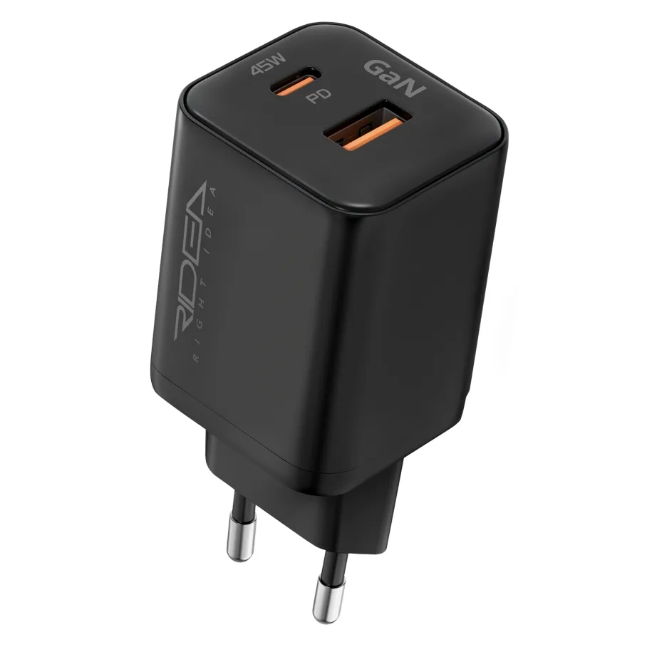 Сетевое Зарядное Устройство Ridea RW-GaN45PPAC Prime Plus Type-C+1USB PD&QC 45W Черный