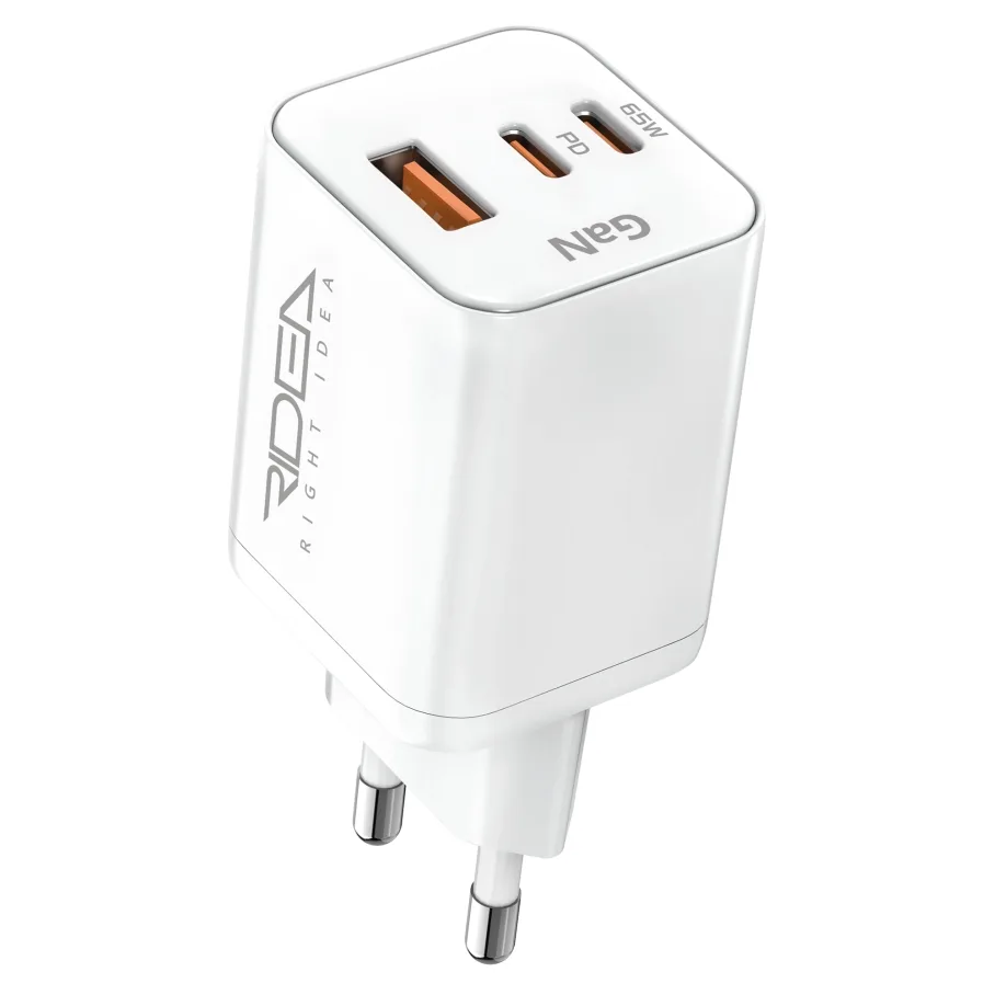 Сетевое Зарядное Устройство Ridea RW-GaN65PM2CA Prime Max 2Type-C+1USB PD&QC 65W Белый