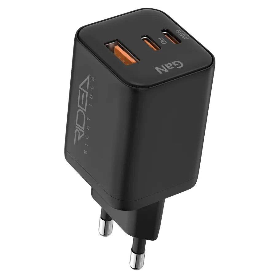 Сетевое Зарядное Устройство Ridea RW-GaN65PM2CA Prime Max 2Type-C+1USB PD&QC 65W Черный
