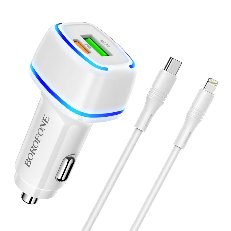 Авто Зарядное Устройство Borofone BZ14A PD20W+QC3.0 Type-C to Lightning 3A, цвет белый