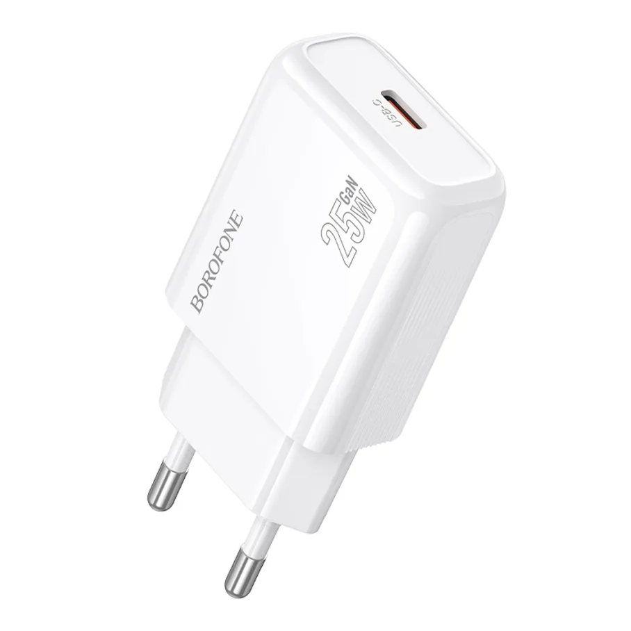 Сетевое Зарядное Устройство Borofone BAS92A 1USB-C PD/QC 25W GAN Белый