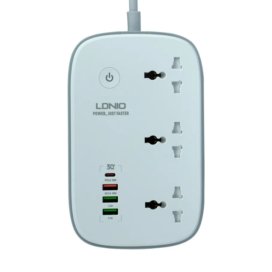 Сетевой удлинитель LDNIO SCW3451 1USB-C PD30W / 3USB-A QC18W / 3 розетки / WiFi 2м, цвет белый