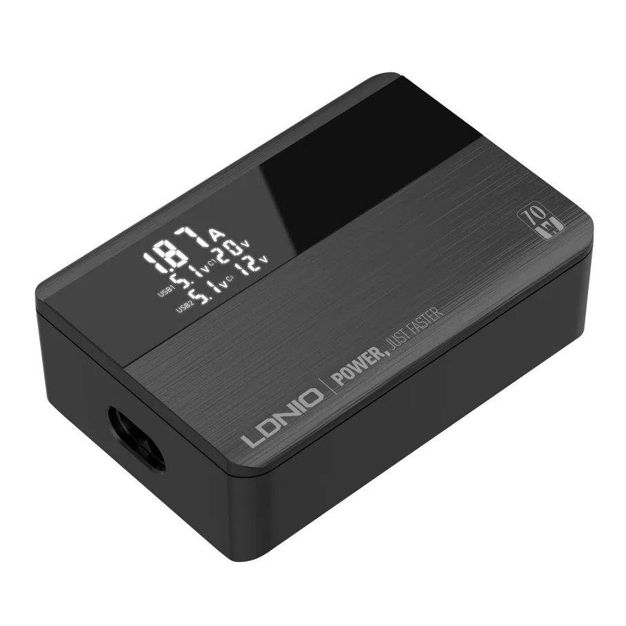 Сетевое Зарядное Устройство LDNIO A4808Q 2USB-A/2USB-C GAN PD70W LED Display 1.5m Черный