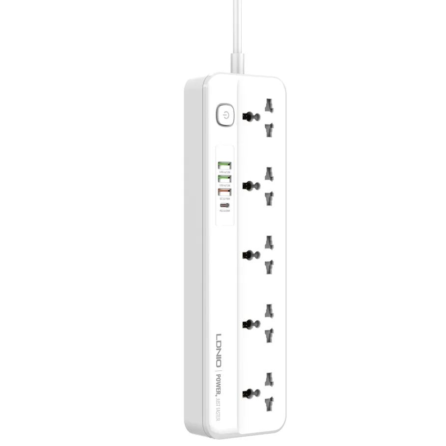 Сетевой удлинитель LDNIO SC5415 1USB-C PD20W / 3USB-A QC18W / 5 розеток 2м, цвет белый