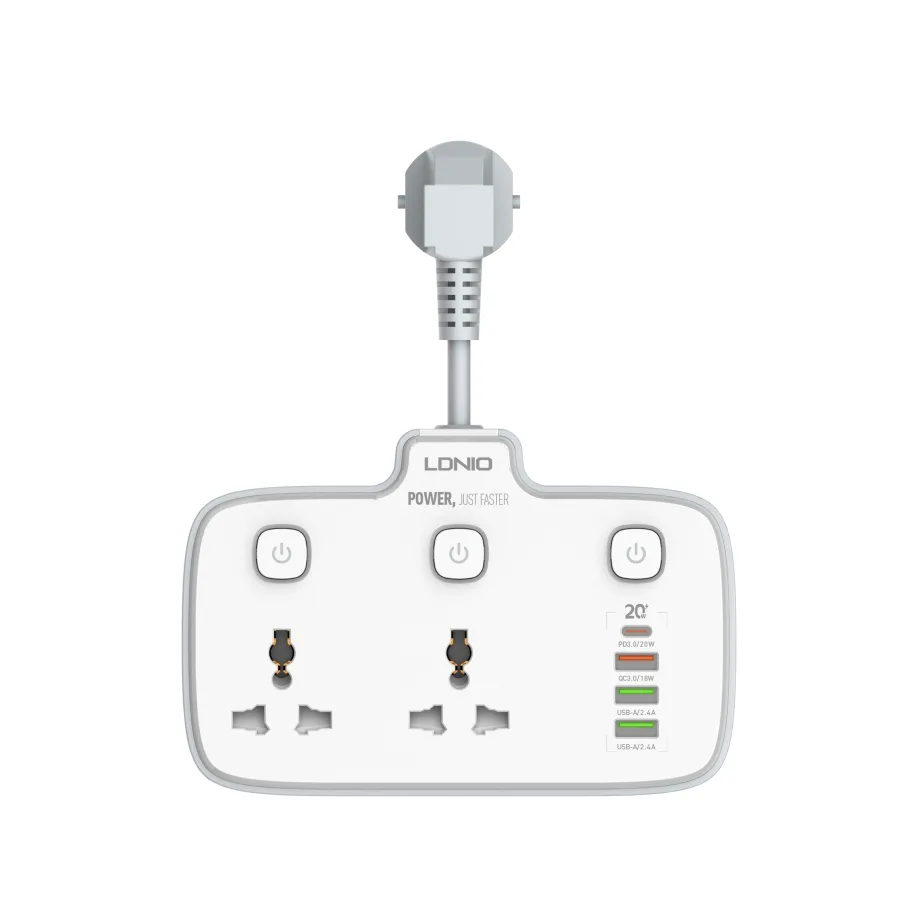 Сетевой удлинитель LDNIO SC2413 1USB-C / 3USB-A QC/PD20W / 2 розетки, цвет белый