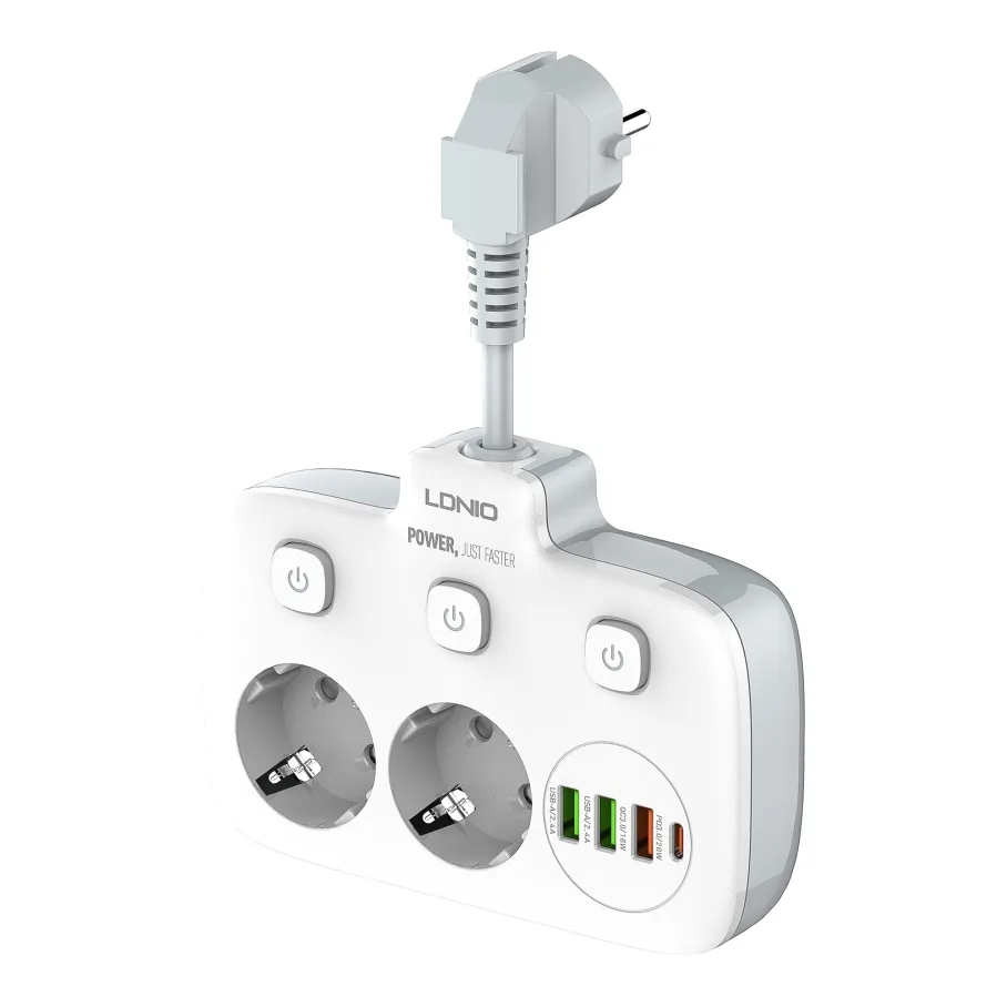 Сетевой удлинитель LDNIO SE2435 3USB-A / 1USB-C / 2-Sockets QC/PD20W, цвет белый