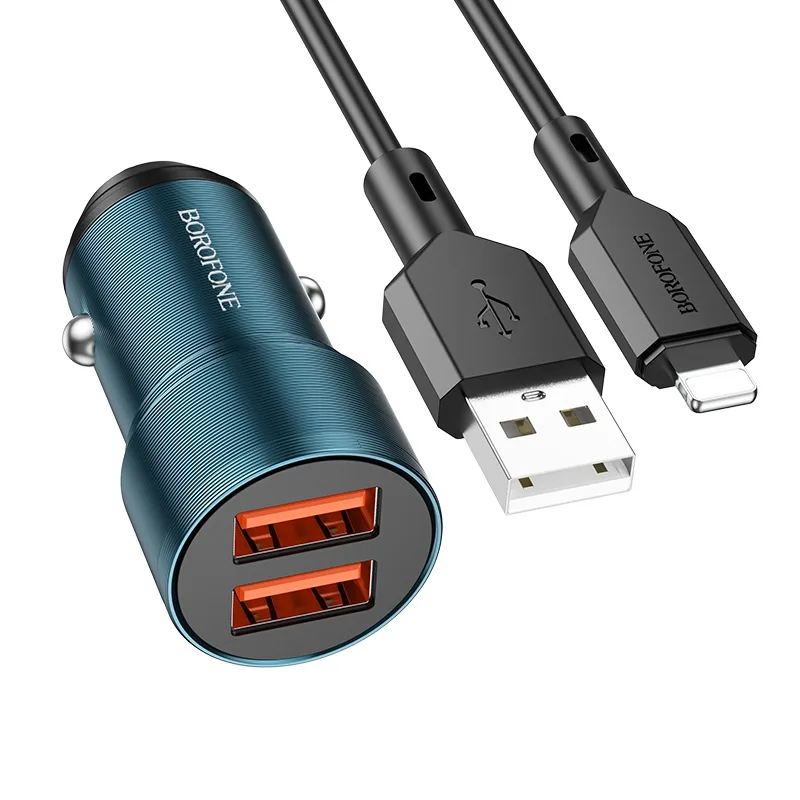 Авто Зарядное Устройство Borofone BZ19 Wisdom Lightning 2.4A, цвет сапфирово-синий