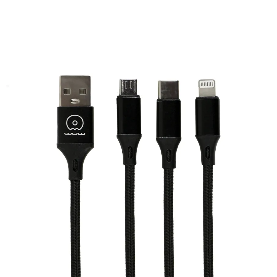 Кабель USB WUW X208 IP+C+M 3-in-1, цвет черный