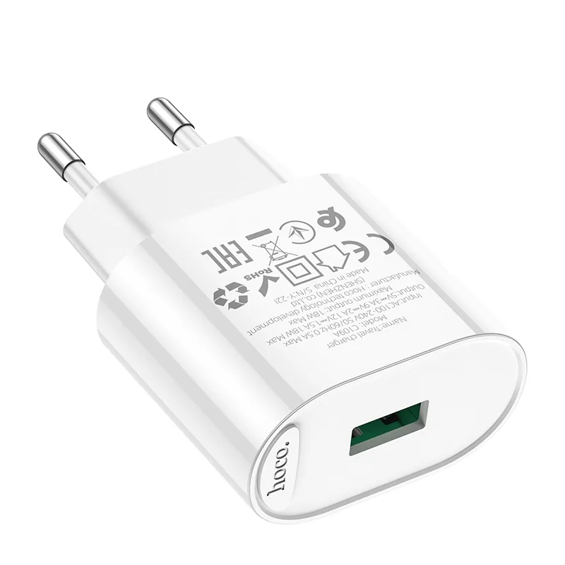 Сетевое Зарядное Устройство Hoco C109A 1USB QC 18W, цвет белый