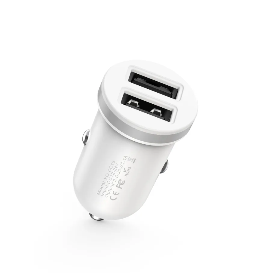Авто Зарядное Устройство XO-CC18 Dual USB, цвет белый