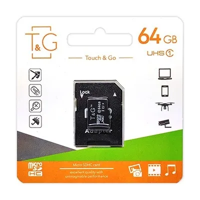 Карта Памяти T&G MicroSDXC 64gb UHS-1 10 Class & Adapter, цвет черный
