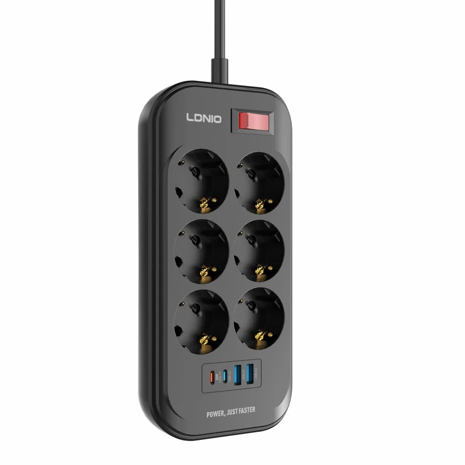 Сетевой Удлинитель LDNIO SE6403C 2USB-A / 2USB-C / 6-Sockets QC/PD20W 2m, цвет черный