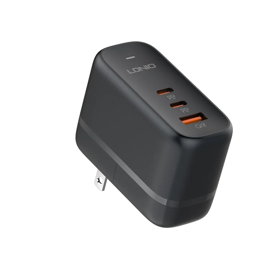 Сетевое Зарядное Устройство LDNIO Q366 1USB-A/2USB-C, GAN PD65W, с кабелем Type-C to Type-C, цвет черный