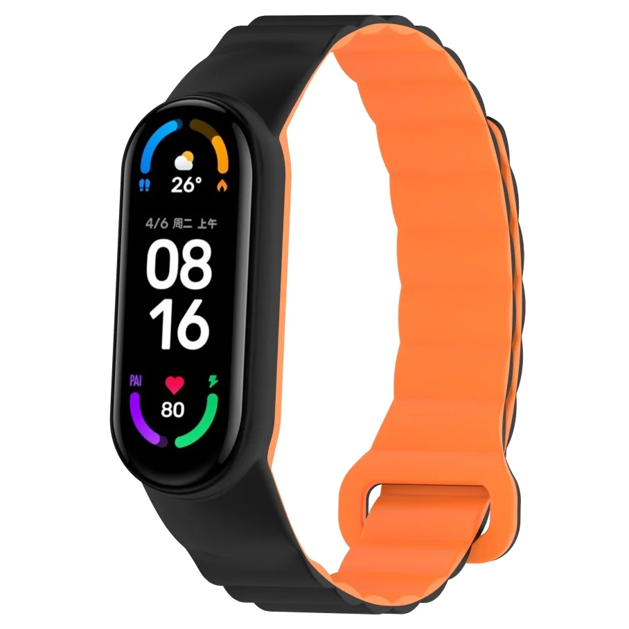 Ремешок для Xiaomi Mi Band 3/4/5/6/7, цвет черный/оранжевый