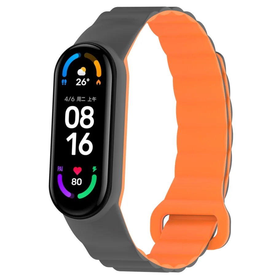 Ремешок для Xiaomi Mi Band 3/4/5/6/7, цвет серый/оранжевый