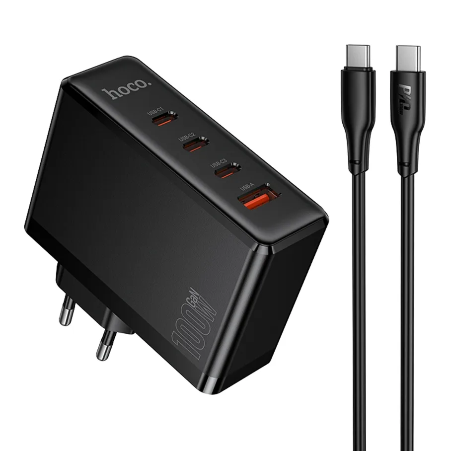 Сетевое Зарядное Устройство Hoco N85 3USB-C/1USB PD100W GAN+Type-C to Type-C 2m Черный