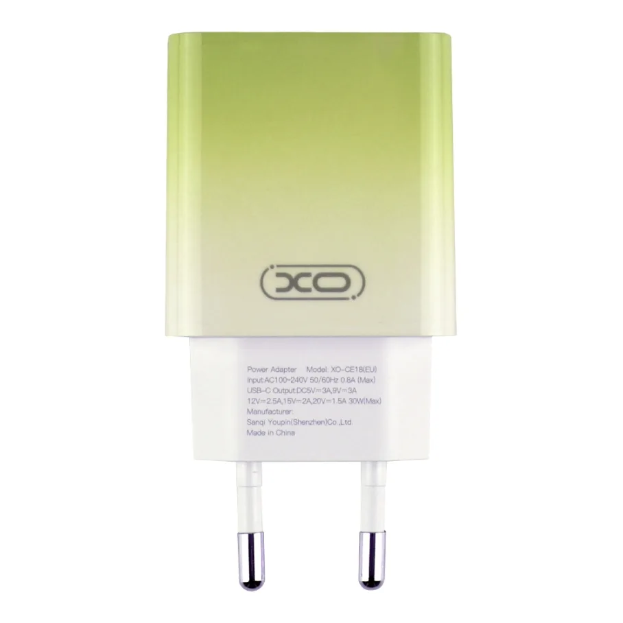 Сетевое Зарядное Устройство XO CE18 1Type-C PD/QC 30W, цвет желтый