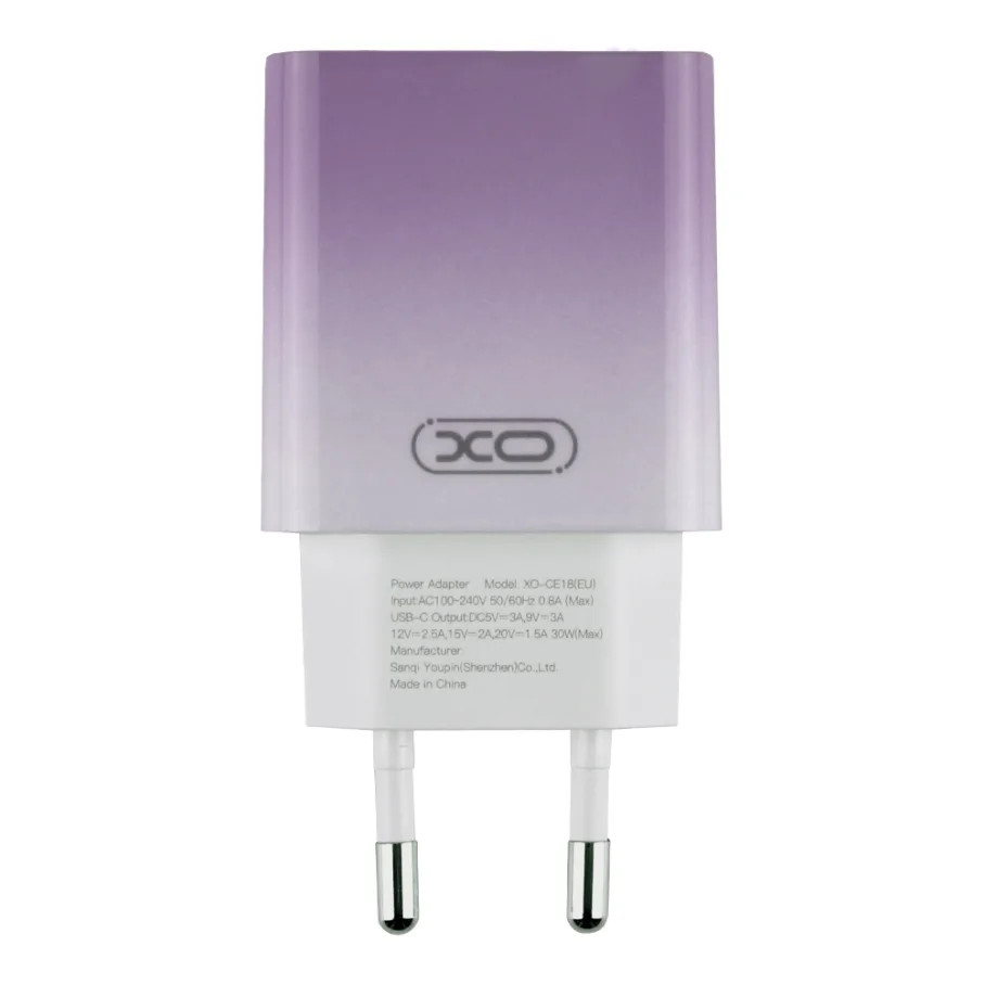Сетевое Зарядное Устройство XO CE18 1Type-C PD/QC 30W, цвет фиолетовый