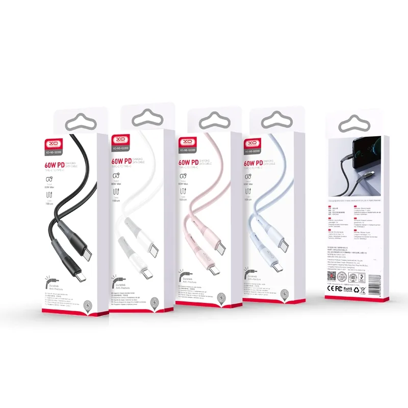 USB-кабель XO NB-Q226B 60W, с двумя цветами, Type-C to Type-C, цвет черный
