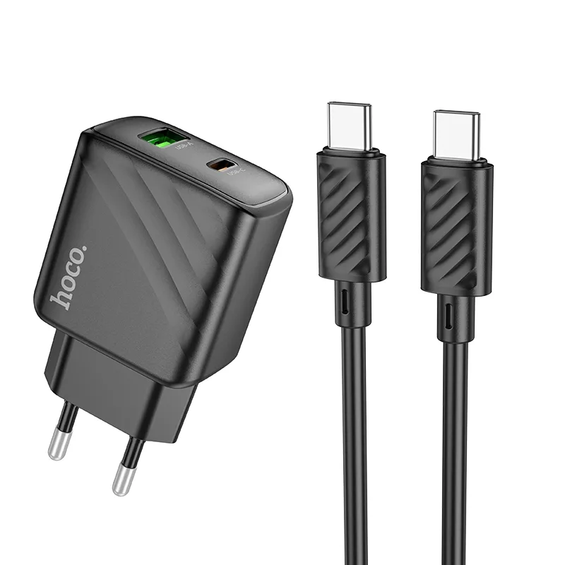 Сетевое Зарядное Устройство Hoco CS23A 1USB/1USB-C PD/QC 30W, с кабелем Type-C to Type-C, цвет черный