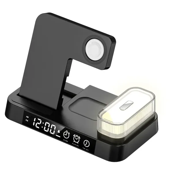 Беспроводное Зарядное Устройство JJT-S37 5in1+Lamp/Alarm Clock 30W S version Мят.упак. Черный
