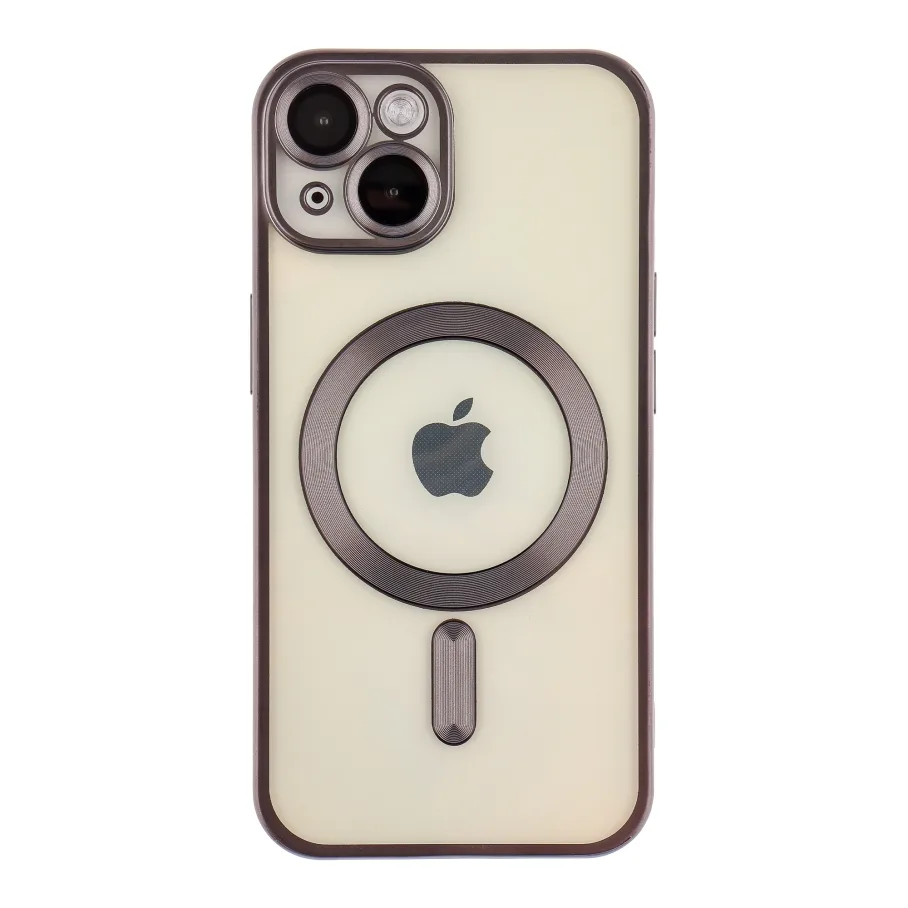 Чехол TPU Metallic Chrome Full Camera with Magsafe для iPhone 15 Chrome Black