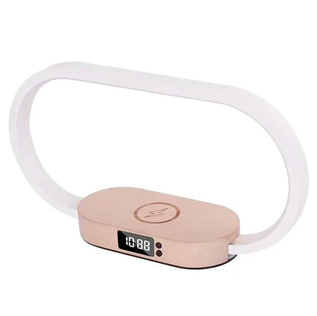 Беспроводное Зарядное Устройство WR08 3in1+Lamp/Clock/Wireless, цвет коричневый (Мятая упаковка)