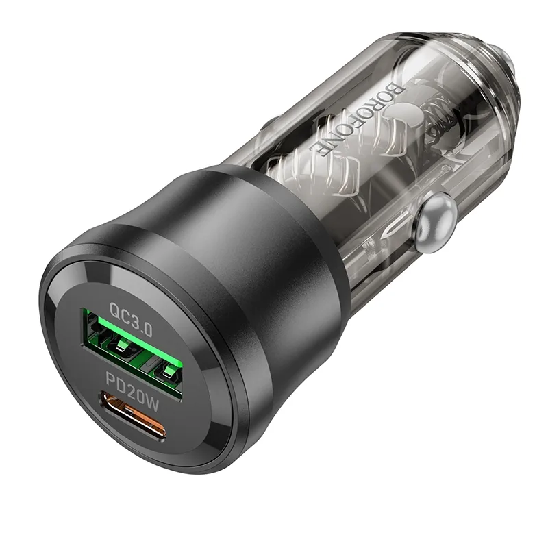 Авто Зарядное Устройство Borofone BZ25 1USB-A QC18W/1USB-C PD20W Total 38W, цвет прозрачно-черный