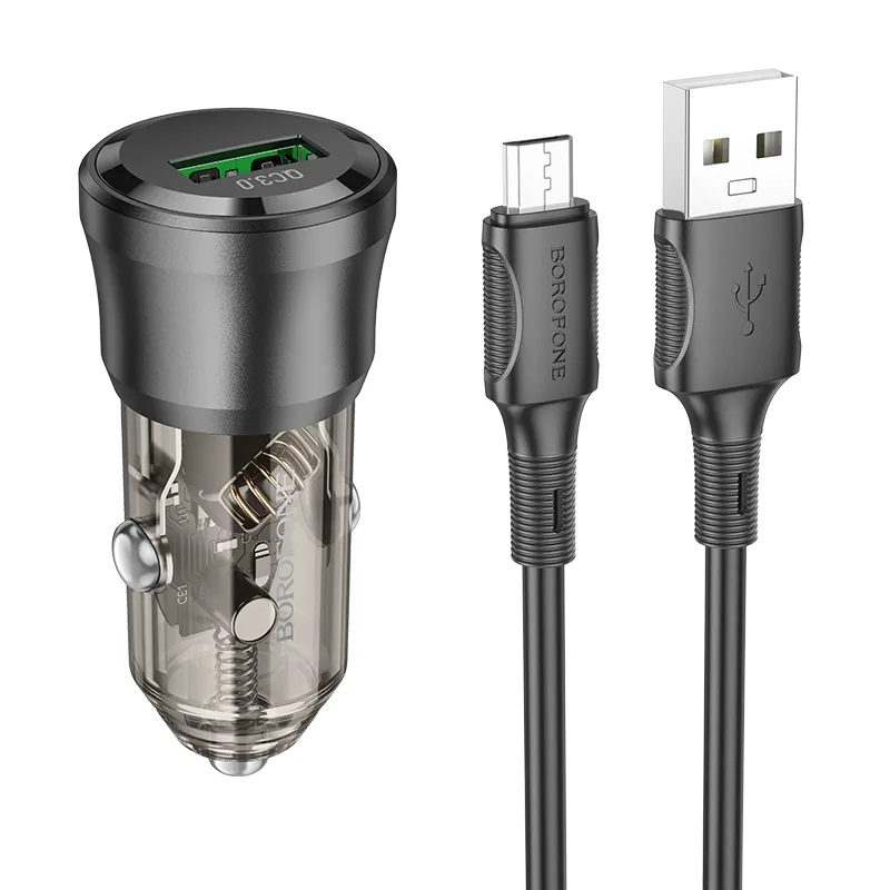 Авто Зарядное Устройство Borofone BZ23 1USB QC18W+Micro, цвет прозрачно-черный