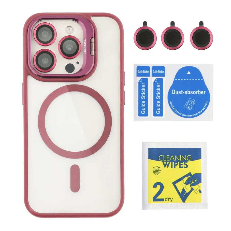 Чехол TPU+PC+Metal Stand Case with MagSafe and Camera Lenses для iPhone 15 Pro Max Plum
