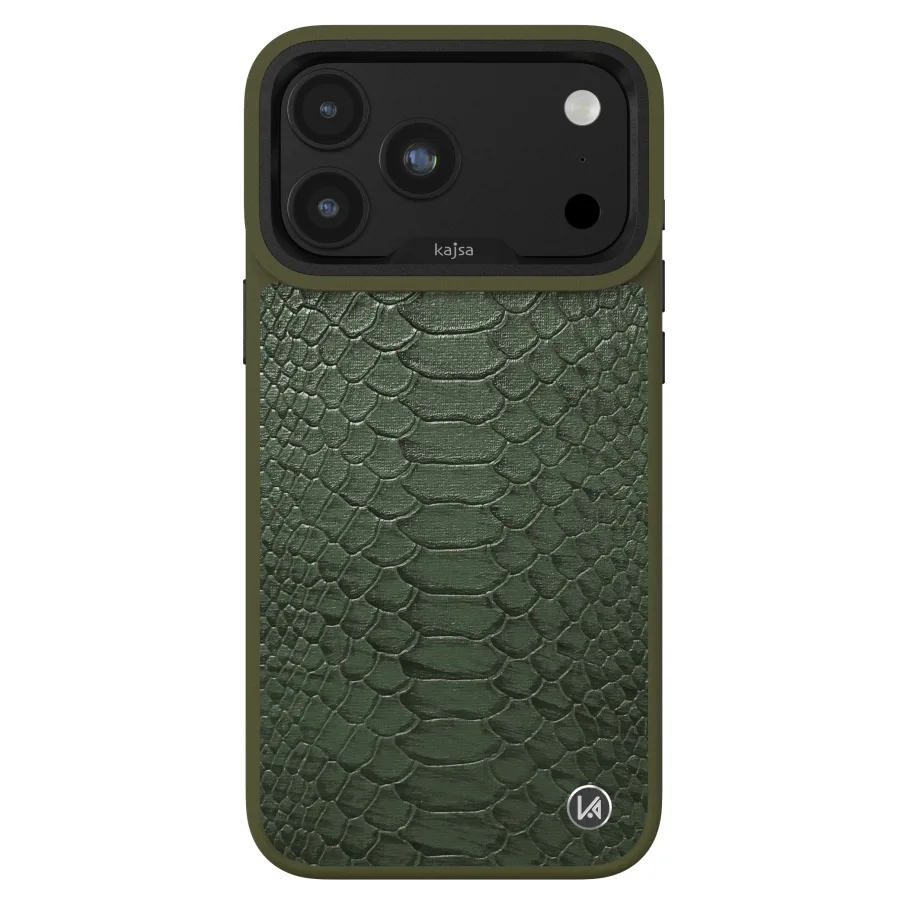 Чехол Kajsa Glamorous Collection Snake Pattern with MagSafe для iPhone 18 Pro Max Olive Green O-Ring