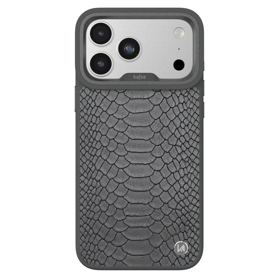 Чехол Kajsa Glamorous Collection Snake Pattern with MagSafe для iPhone 18 Pro Charcoal Grey O-Ring