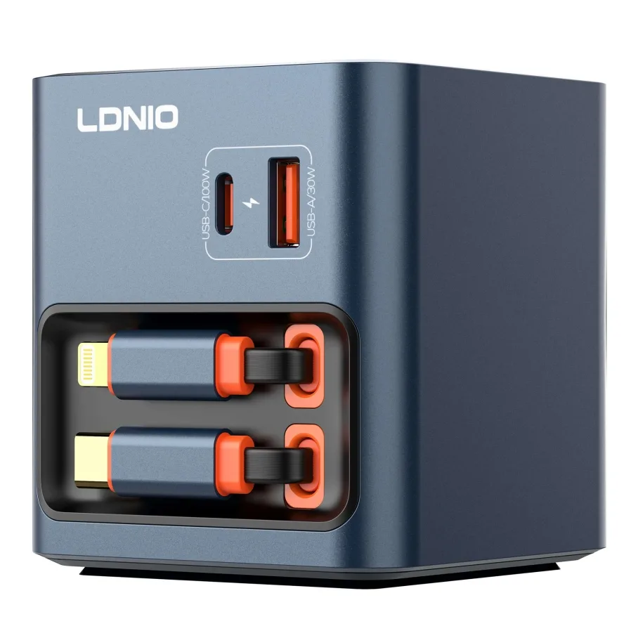 Сетевое Зарядное Устройство LDNIO Q16 1USB-A/1USB-C GAN 100W+Type-C/IP 0.8m Синий