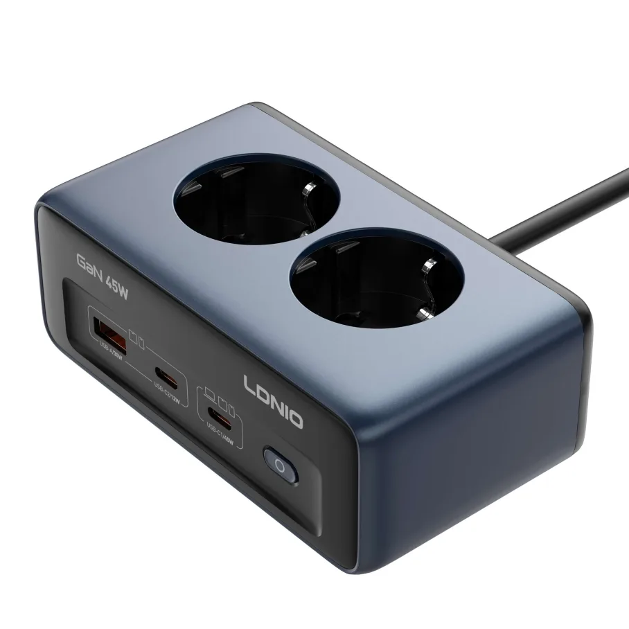 Сетевой Удлинитель LDNIO SE3 1USB-A/2USB-C/2-Sockets GAN PD45W 2m Синий