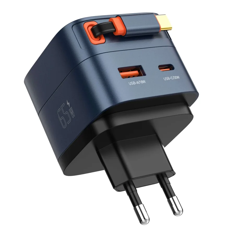 Сетевое Зарядное Устройство LDNIO Q10 1USB-A/1USB-C GAN 65W+Type-C 0.8m Синий