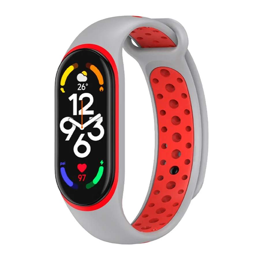 Ремешок для Xiaomi Mi Band 5/6/7, цвет серый/красный