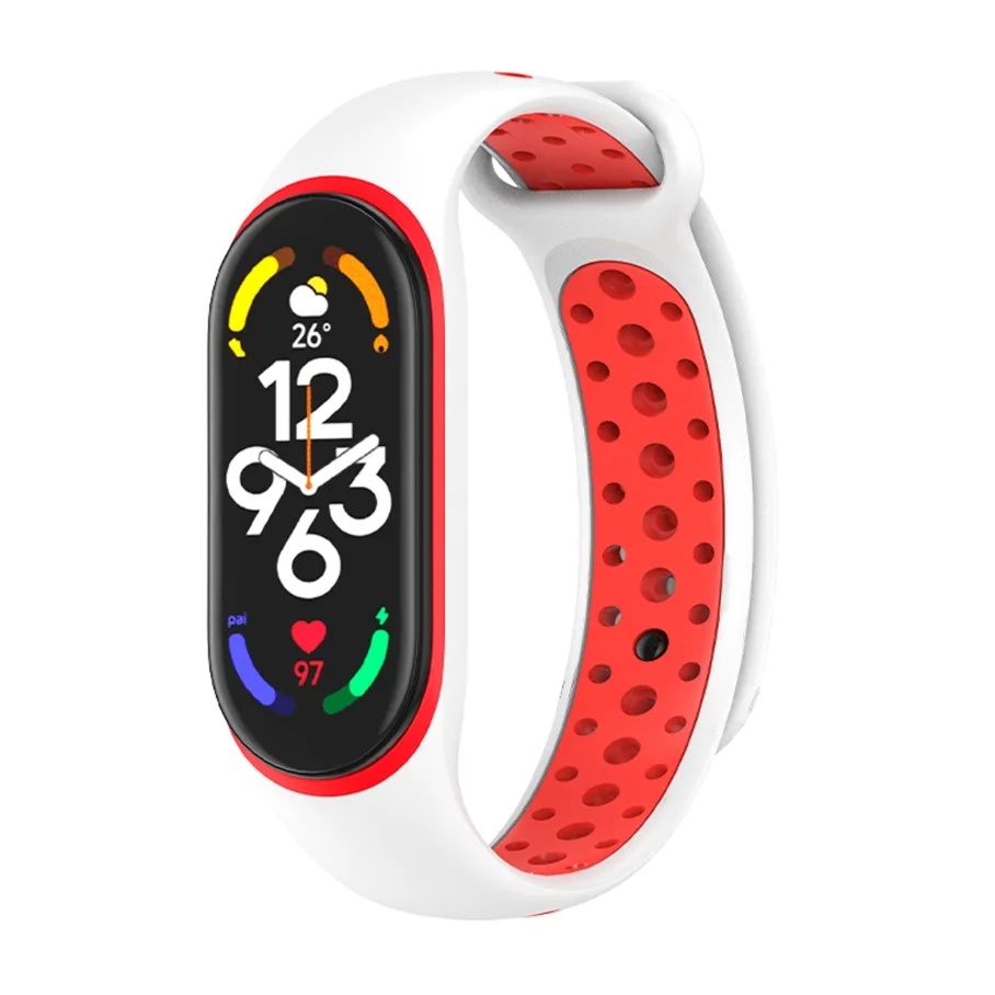 Ремешок для Xiaomi Mi Band 5/6/7, цвет белый/красный