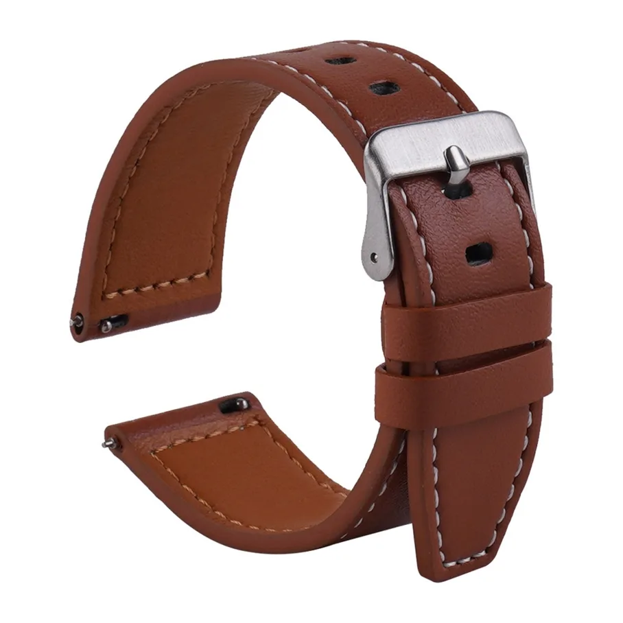 Ремешок Универс 20mm Leather strap с прямым наконечником для Samsung/Amazfit/Huawei, цвет коричневый