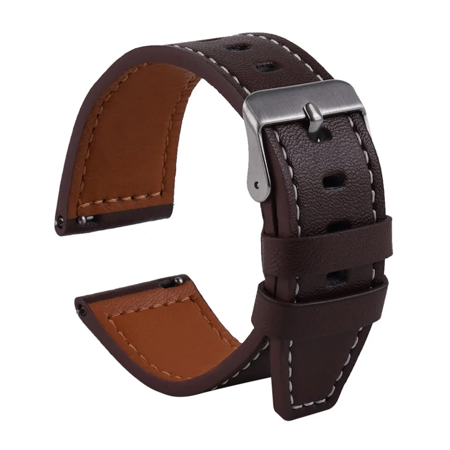 Ремешок Универс 20mm Leather strap с прямым наконечником для Samsung, цвет темно-коричневый