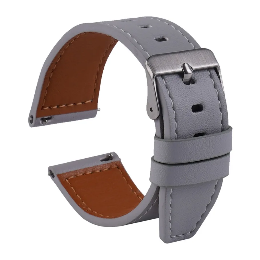 Ремешок Универс 20mm Leather strap с прямым наконечником для Samsung, цвет светло-серый