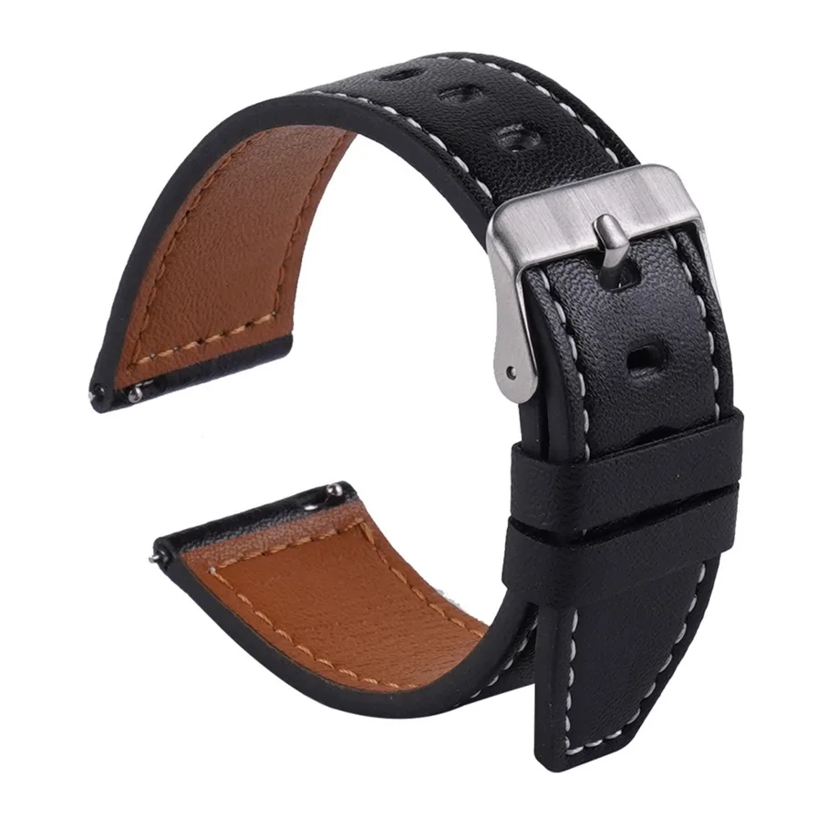 Ремешок Универс 22mm Leather strap с прямым наконечником для Samsung, цвет черный