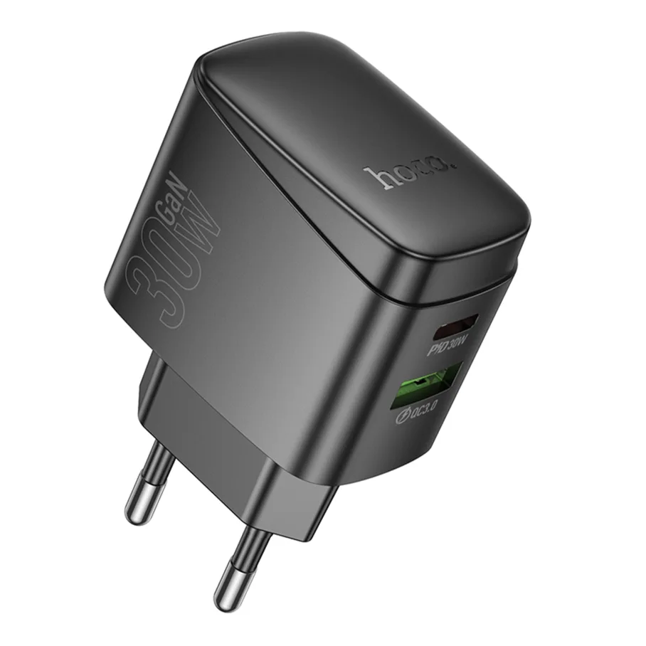 Сетевое Зарядное Устройство Hoco CS61A 1USB/1USB-C PD/QC 30W GAN Черный