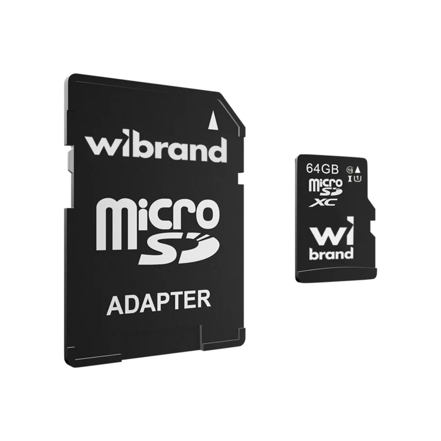 Карта Памяти Wibrand MicroSDHC 64gb UHS-1 10 Class & Adapter Черный