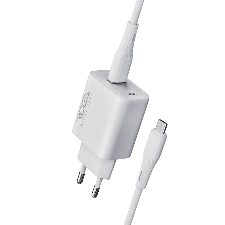 Сетевое Зарядное Устройство Ridea RW-18123 Rapid, 1USB QC 18W+Micro, цвет белый