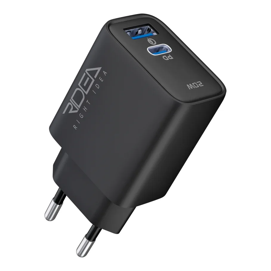 Сетевое Зарядное Устройство Ridea RW-20220 Rapid Duo 1USB/1USB-C QC/PD 20W, цвет черный