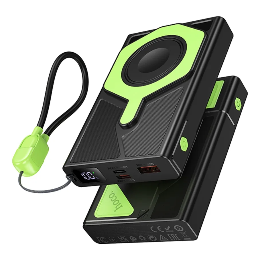 Power Bank Hoco DB83 22.5W+PD20W magnetic, with watch charging, cable 10000mAh Черный/Зеленый